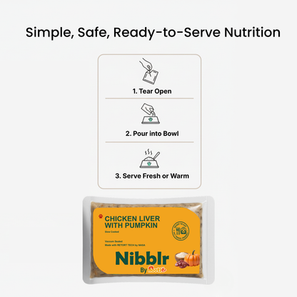 Nibblr Chicken Liver and Pumpkin Dog Food – 300g | Human-Grade, Freshly Cooked, Balanced Nutrition