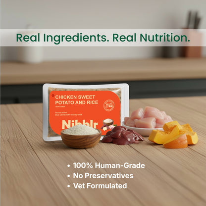 Nibblr Chicken Sweet Potato & Rice Dog Food  – 300g | Human-Grade, Freshly Cooked, Balanced Nutrition