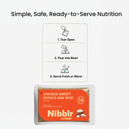 Nibblr Chicken Sweet Potato & Rice Dog Food  – 300g | Human-Grade, Freshly Cooked, Balanced Nutrition