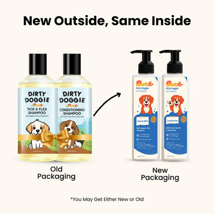 Nootie Dirty Doggie Combo: Conditioning Shampoo + Tick & Flea Shampoo (200 ml Buy1Get1 FREE) | Neem, Vitamin E & Coat Repair