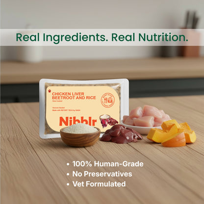 Nibblr Chicken Liver, Beetroot & Rice Fresh Dog Food – 300g | Human-Grade, Gently Cooked, Nutrient-Rich Meal