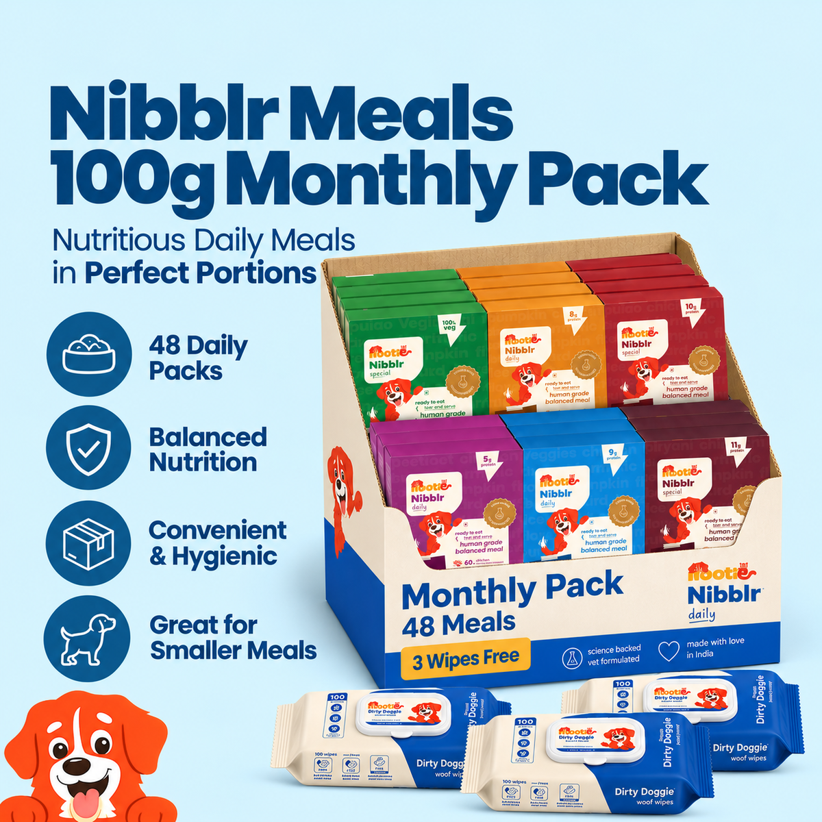 Nootie Nibblr Dog Meal Monthly Combo + 3 Wipes