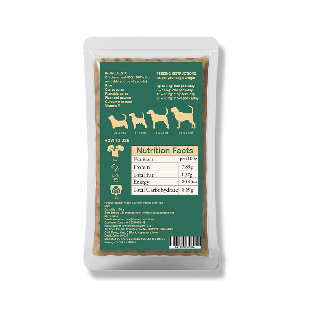 Nibblr Chicken Veggie & Rice Dog Food  – 300g | Human-Grade, Freshly Cooked, Balanced Nutrition