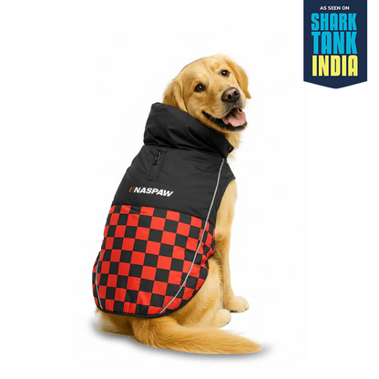 Nootie Dog Winter Jacket – High Neck, Warm & Waterproof Coat for Dogs, Red-Black