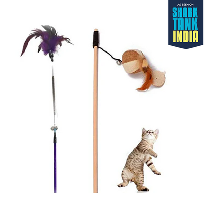 Nootie Interactive Cat Feather Stick Toy | Safe, Durable & Enriching Play for Kittens & Adult Cats | Stimulates Hunting Instincts | Colors May Vary