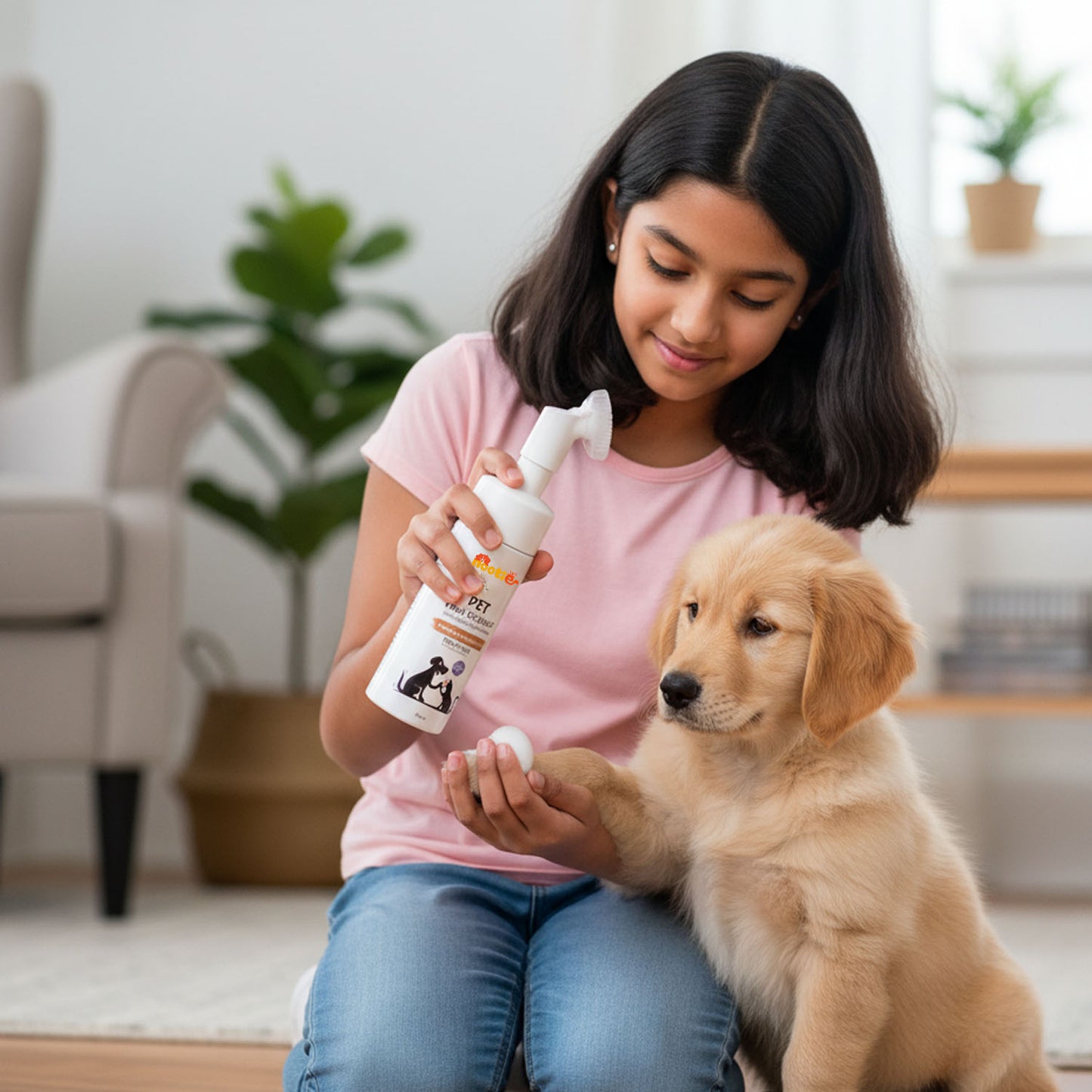 Nootie Dog Paw Cleaning Foam with Built-In Silicone Brush (150 ml) | Rinse-Free, Anti-Germ & Soothing