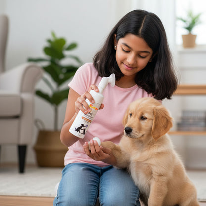 Nootie Dog Paw Cleaning Foam with Built-In Silicone Brush (150 ml) | Rinse-Free, Anti-Germ & Soothing