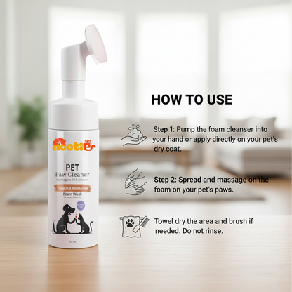 Nootie Dog Paw Cleaning Foam with Built-In Silicone Brush (150 ml) | Rinse-Free, Anti-Germ & Soothing