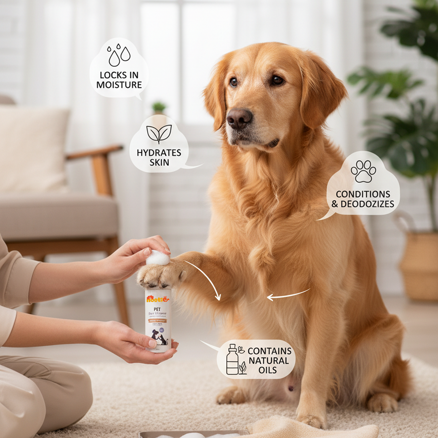 Nootie Dog Paw Cleaning Foam with Built-In Silicone Brush (150 ml) | Rinse-Free, Anti-Germ & Soothing