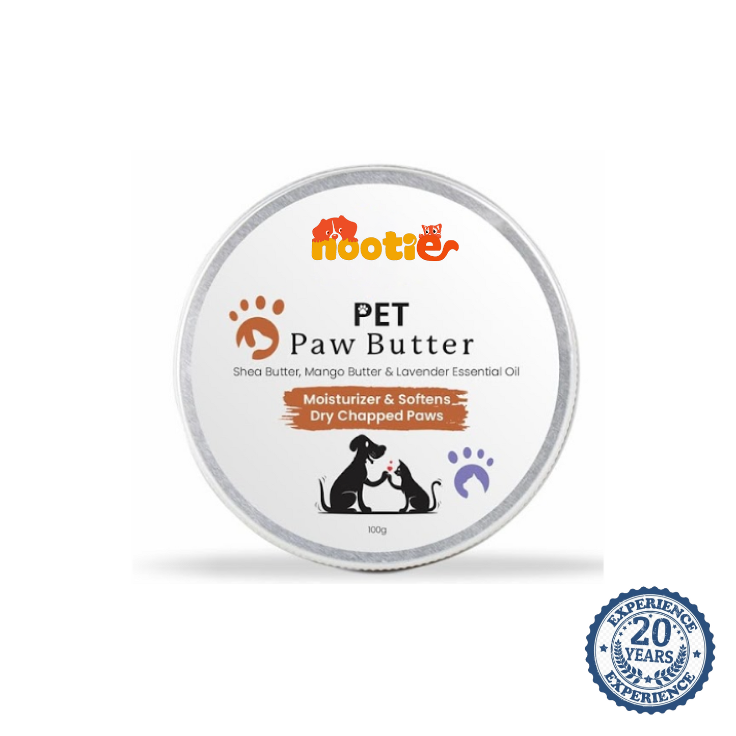 Nootie Pet Paw Butter with Shea Butter, Mango Butter & Lavender Essential Oil for Dogs & Cats (100g) | Moisturises, Heals & Protects Dry Paws