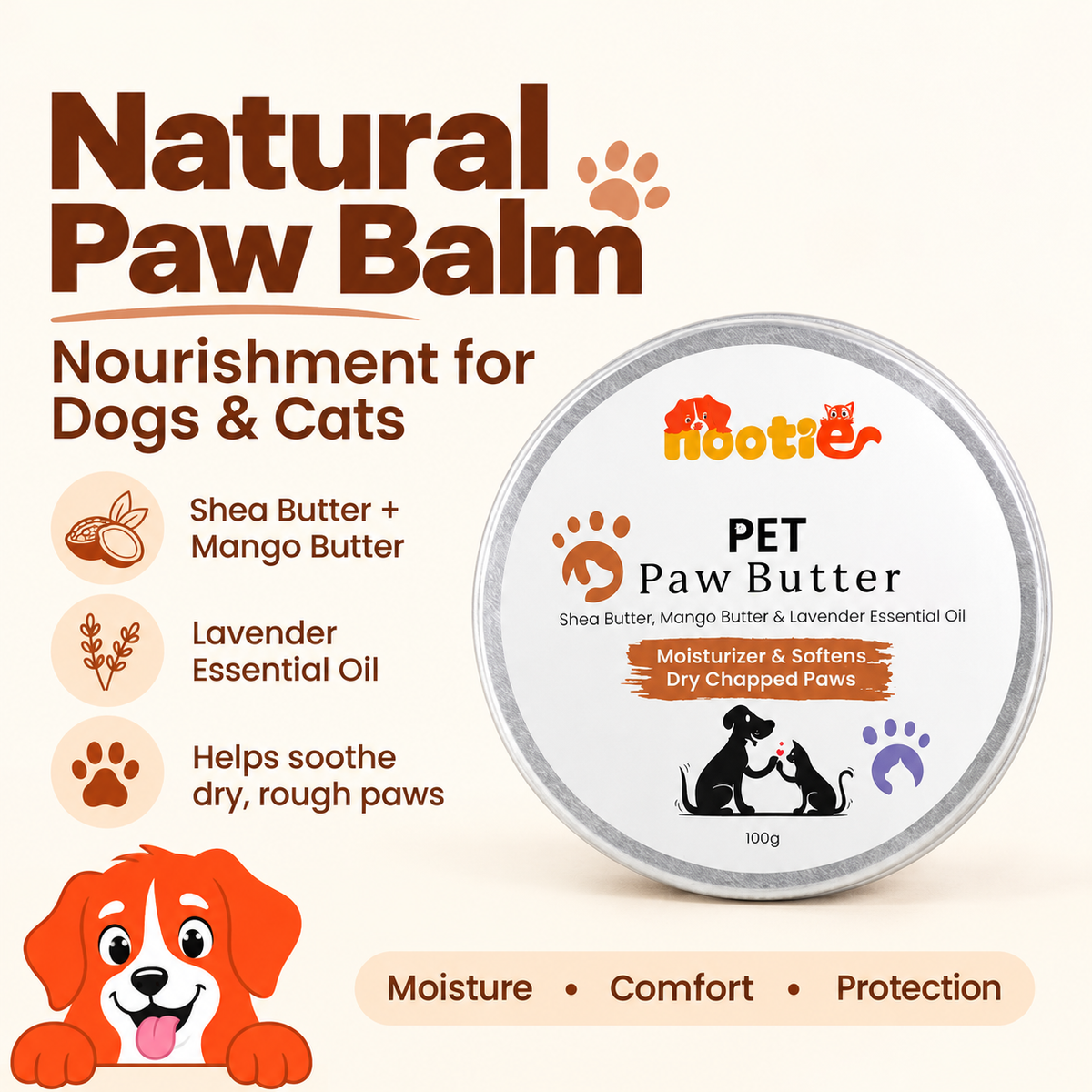 Nootie Pet Paw Healing Balm - Shea & Mango Butter - 100g