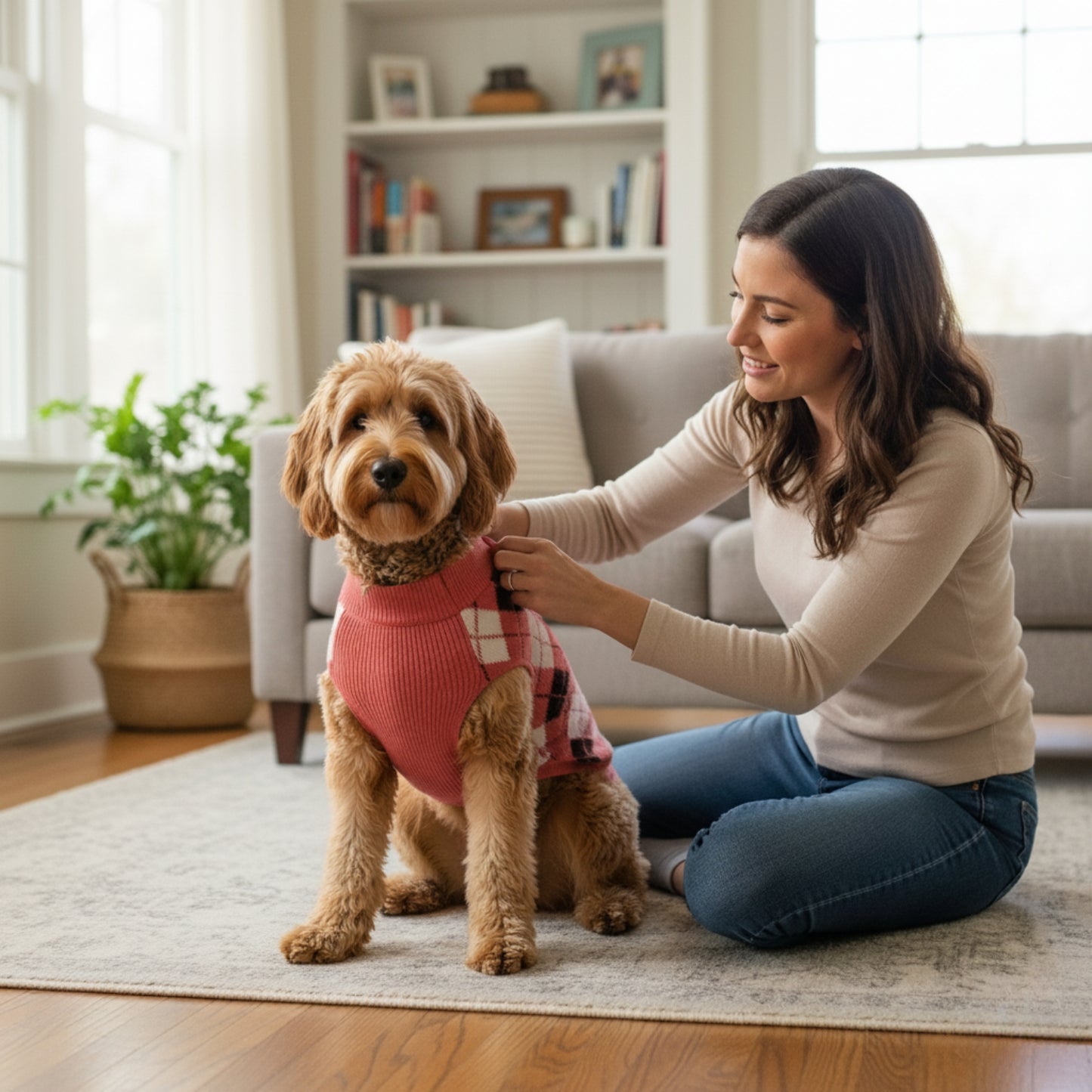 Nootie Dog Sweater, Pink Check – Stylish Winter Knitwear for All Breeds