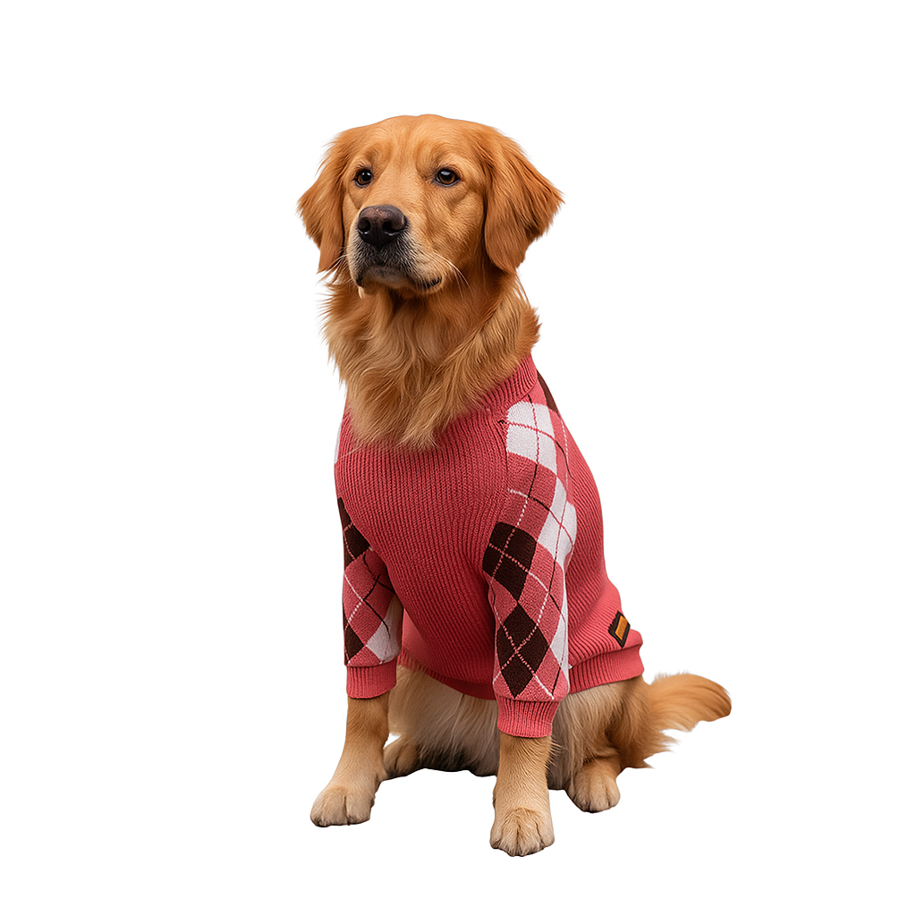 Nootie Dog Sweater, Pink Check – Stylish Winter Knitwear for All Breeds