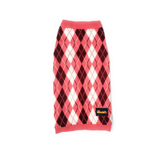 Nootie Dog Sweater, Pink Check – Stylish Winter Knitwear for All Breeds