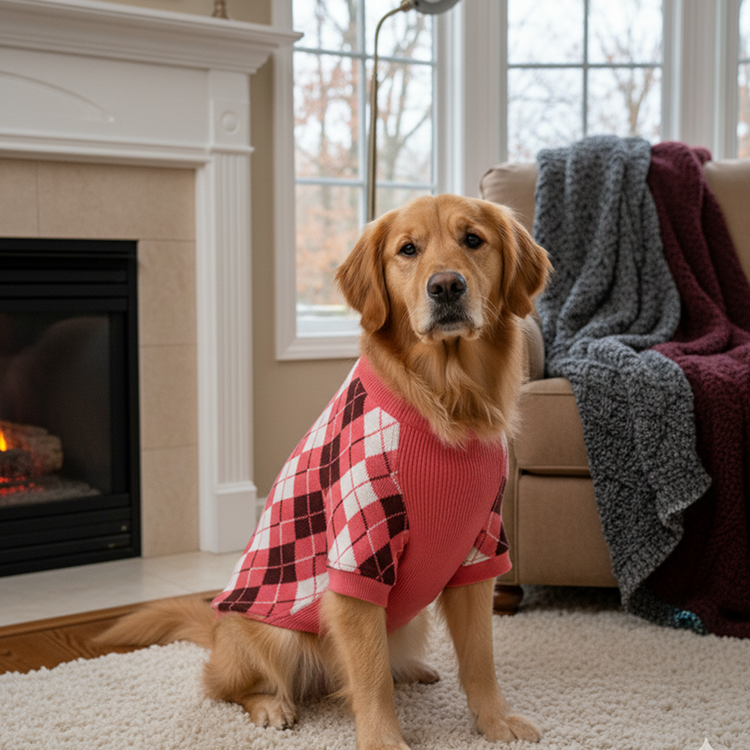 Nootie Dog Sweater, Pink Check – Stylish Winter Knitwear for All Breeds