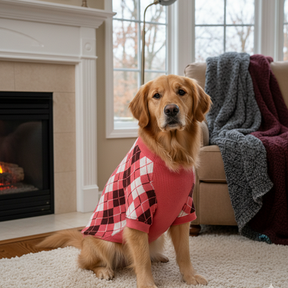 Nootie Dog Sweater, Pink Check – Stylish Winter Knitwear for All Breeds