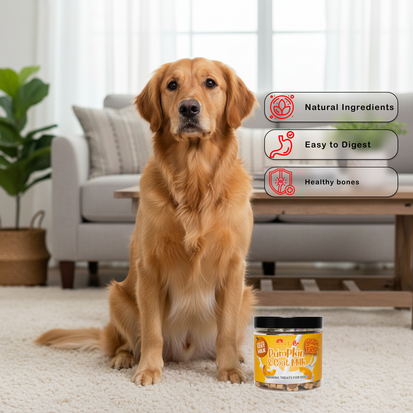 Nootie Gluten-Free Training Treats for Dogs – Pumpkin & Goat Milk Flavour (220g) | Dental Care, Digestion & Immune Support