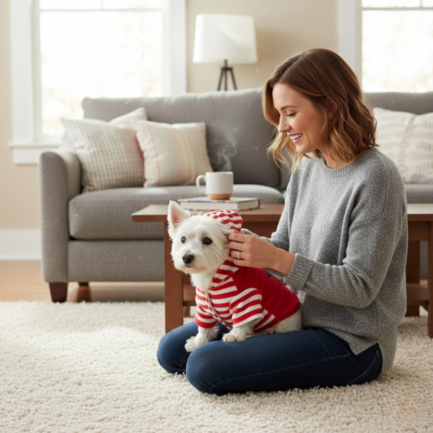 Nootie Winter Double Layer Jumpsuit with Hoodie for Dogs | Red-White | Warm, Soft & Lightweight