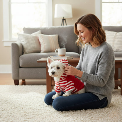 Nootie Winter Double Layer Jumpsuit with Hoodie for Dogs | Red-White | Warm, Soft & Lightweight