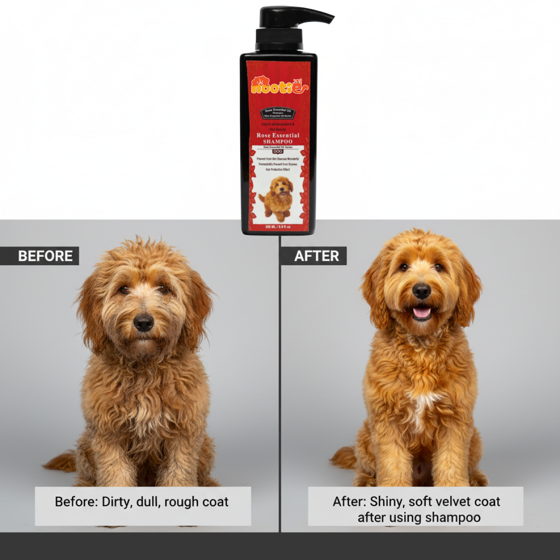 Nootie Colour Enhancement Rose Essential Oil Shampoo (300 ml) for Dogs | Hair Beauty, Shine & Skin Health