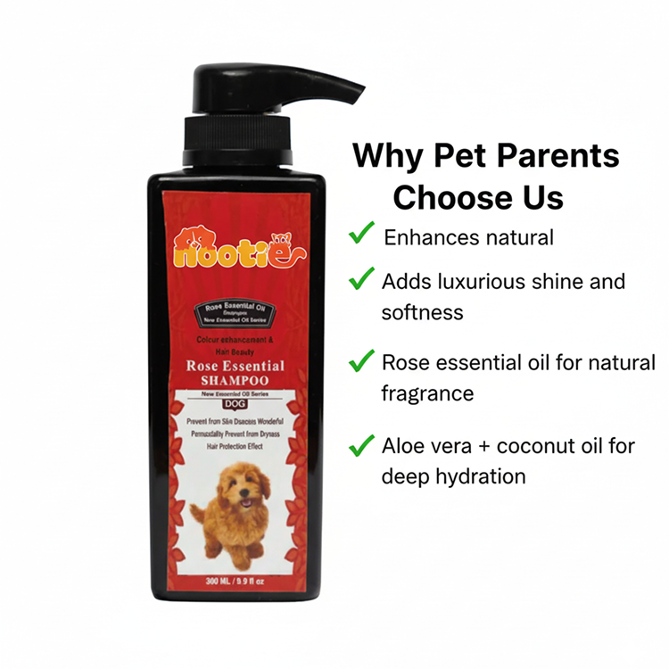 Nootie Colour Enhancement Rose Essential Oil Shampoo (300 ml) for Dogs | Hair Beauty, Shine & Skin Health