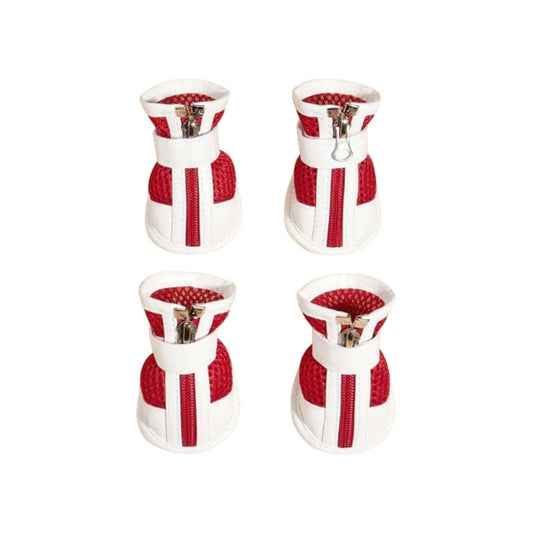 Nootie Dog Shoes – Red & White Stylish Paw Protector Boots with Zipper | Anti-Slip, Breathable, Waterproof Shoes for Small, Medium & Large Dogs