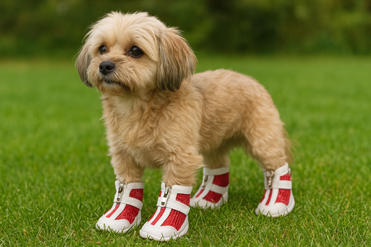 Nootie Dog Shoes – Red & White Stylish Paw Protector Boots with Zipper | Anti-Slip, Breathable, Waterproof Shoes for Small, Medium & Large Dogs