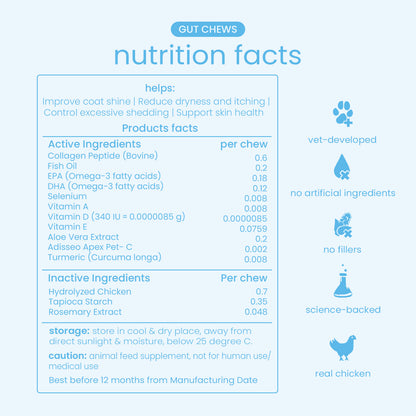 Nootie+ Skin & Coat Chews for Dogs | Hydrates Skin, Reduces Itching & Shedding (30 Chews)