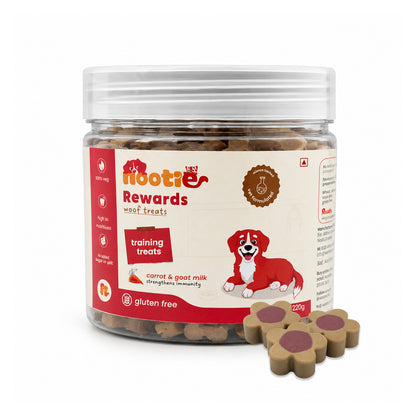 Nootie Rewards Woof Training Treats for Dogs – Carrot & Goat Milk, Gluten-Free, High Nutrition Dog Training Treats (220g)