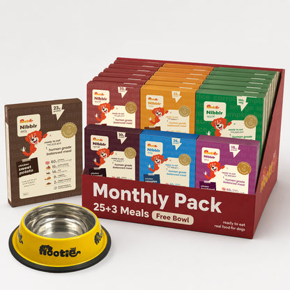 Monthly Pack - Nibblr Daily Power Feast for Dogs (25 x 300g) Free Yellow Bowl + 3 Extra Packs