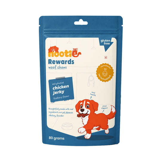 Rewards Woof Chews Crunchy for Dogs (80g) | Dehydrated Chicken Jerky and Blueberry