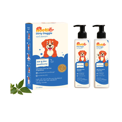 Nootie Dirty Doggie Combo: Conditioning Shampoo + Tick & Flea Shampoo (200 ml Buy1Get1 FREE) | Neem, Vitamin E & Coat Repair