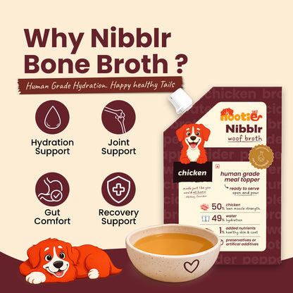 Nibblr Woof Broth - Hydrating Meal Topper for Dogs (100 ml) | Chicken Bone Broth
