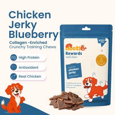 Rewards Woof Chews Crunchy for Dogs (80g) | Dehydrated Chicken Jerky and Blueberry
