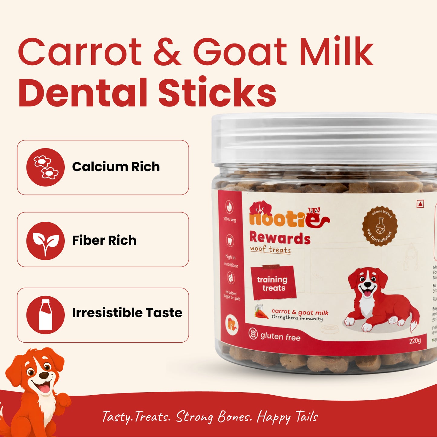 Nootie Rewards Woof Training Treats for Dogs – Carrot & Goat Milk, Gluten-Free, High Nutrition Dog Training Treats (220g)