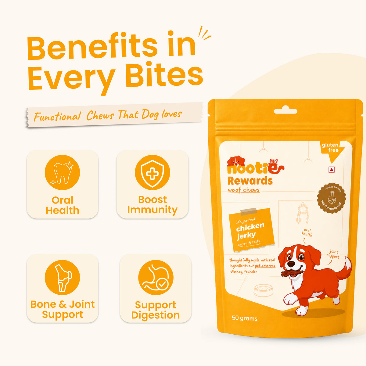 Rewards Woof Chews Crunchy for Dogs (50g) | Dehydrated Chicken Jerky and Mango