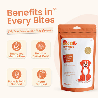 Rewards Woof Treats for Dogs (50g) | Soft Mutton & Chicken Cubes