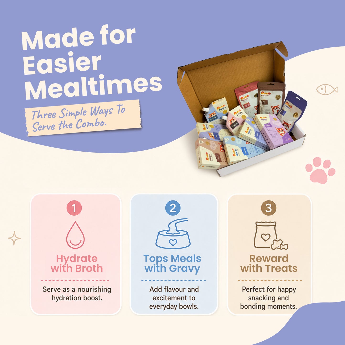 Nibblr Purr Gravy, Broth & Treat Combo for Cats | Human-Grade Hydration & Meal Topper Variety Pack (Assorted Pack of 10)