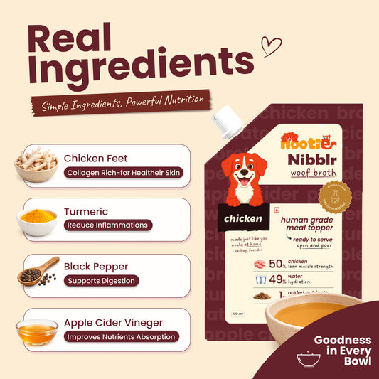 Nibblr Woof Broth - Hydrating Meal Topper for Dogs (100 ml) | Chicken Bone Broth