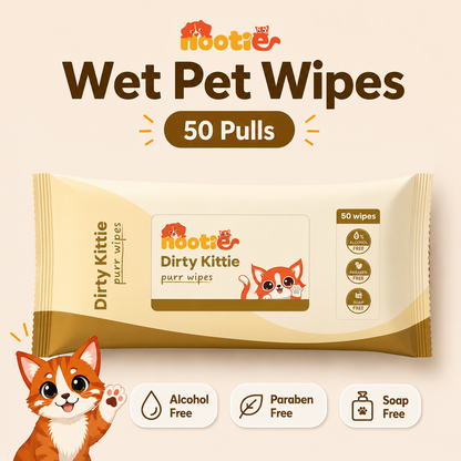 Nootie Dirty Kittie Purr Wipes (50 Wipes) | Alcohol-Free Cat Grooming & Deodorizing Wipes with Aloe & Neem