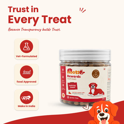Nootie Rewards Woof Training Treats for Dogs – Carrot & Goat Milk, Gluten-Free, High Nutrition Dog Training Treats (220g)