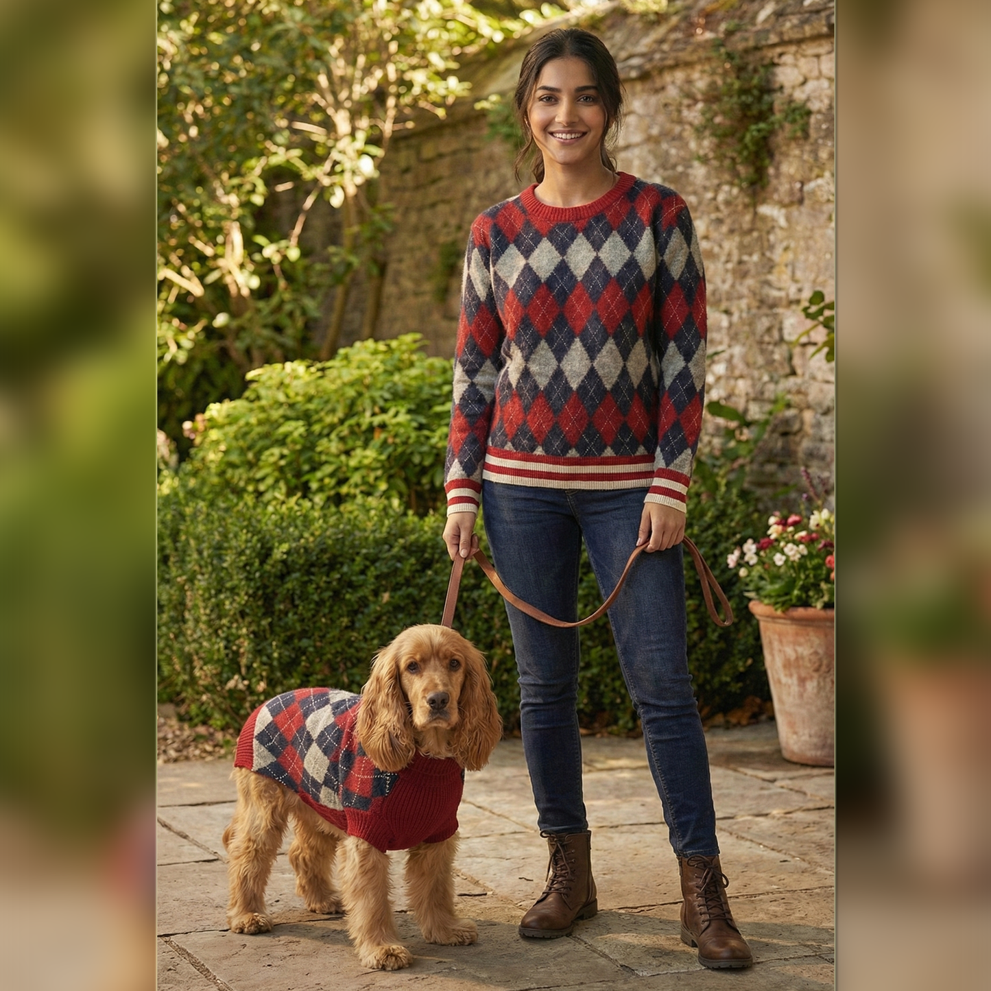 Nootie Matching Sweater for Dogs & Pet Parents | Red Check Winter Knitwear | Half Sleeve for Dogs & Full Sleeve for Humans