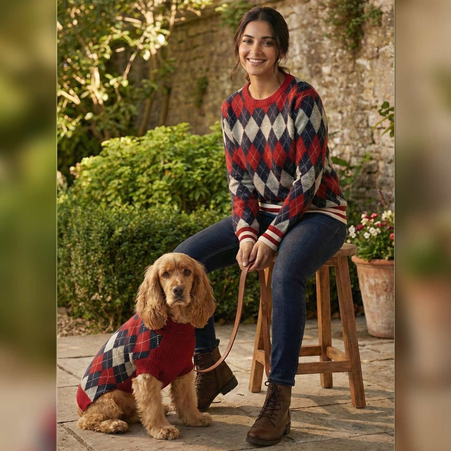 Nootie Matching Sweater for Dogs & Pet Parents | Red Check Winter Knitwear | Half Sleeve for Dogs & Full Sleeve for Humans