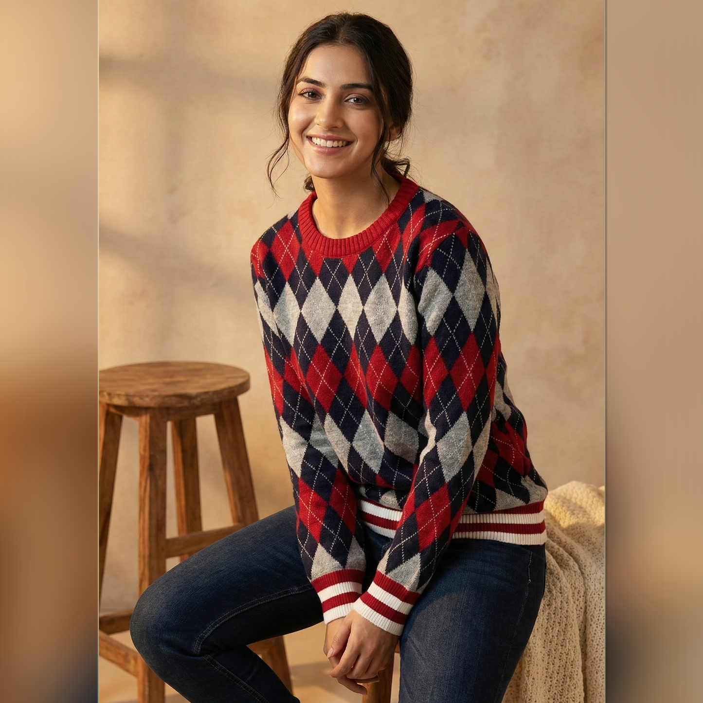 Nootie Matching Sweater for Dogs & Pet Parents | Red Check Winter Knitwear | Half Sleeve for Dogs & Full Sleeve for Humans