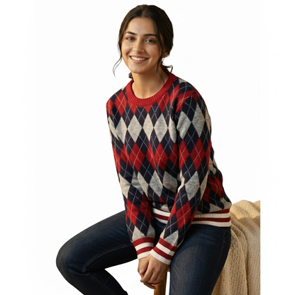 Nootie Matching Sweater for Dogs & Pet Parents | Red Check Winter Knitwear | Half Sleeve for Dogs & Full Sleeve for Humans