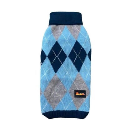 Nootie Dog High Neck Sweater, Blue Check – Stylish Winter Knitwear for All Breeds