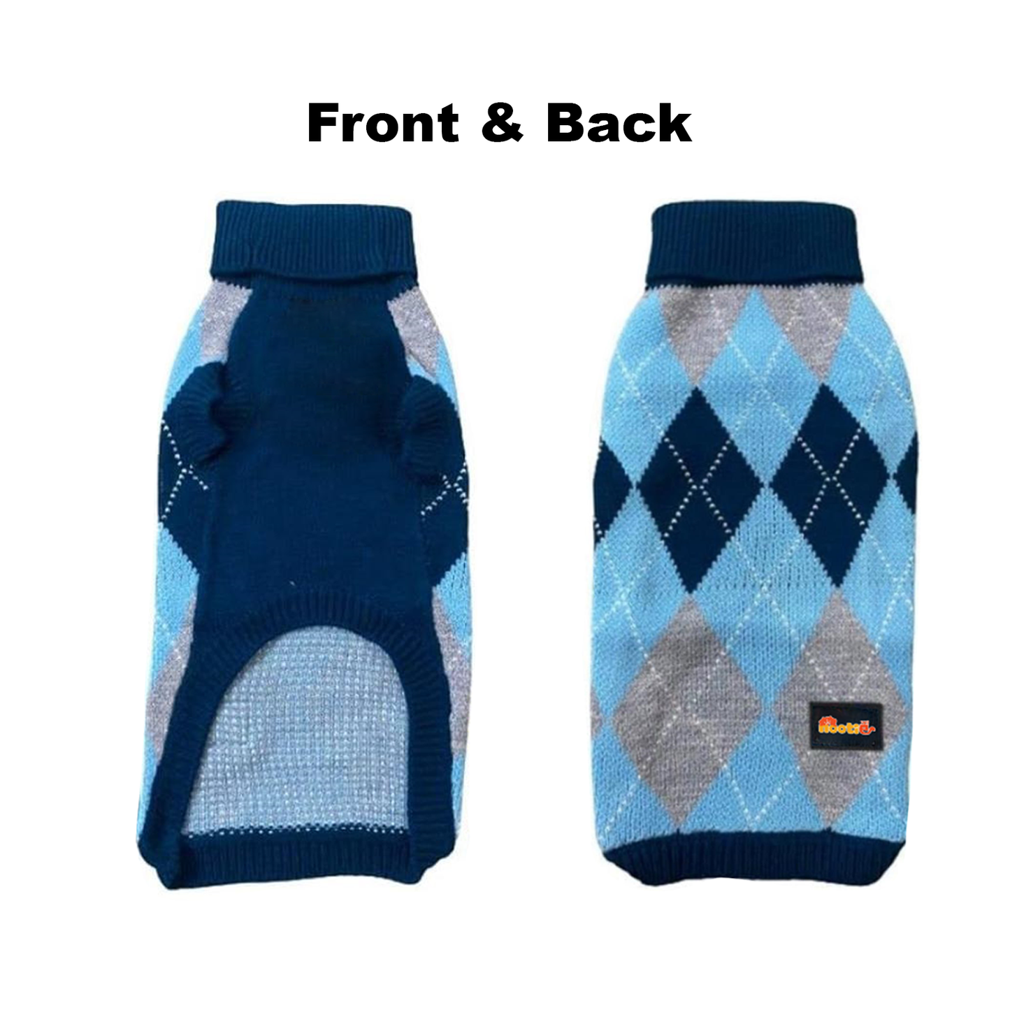 Nootie Dog High Neck Sweater, Blue Check – Stylish Winter Knitwear for All Breeds