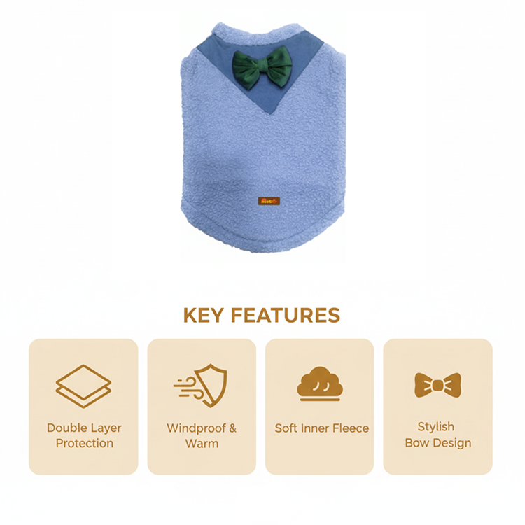 Nootie Dog Sweatshirt with Bow | Double-Layer, Warm, Soft Fleece Fur | Blue