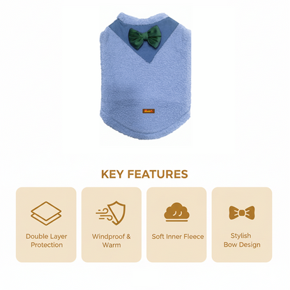 Nootie Dog Sweatshirt with Bow | Double-Layer, Warm, Soft Fleece Fur | Blue