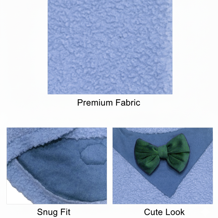 Nootie Dog Sweatshirt with Bow | Double-Layer, Warm, Soft Fleece Fur | Blue